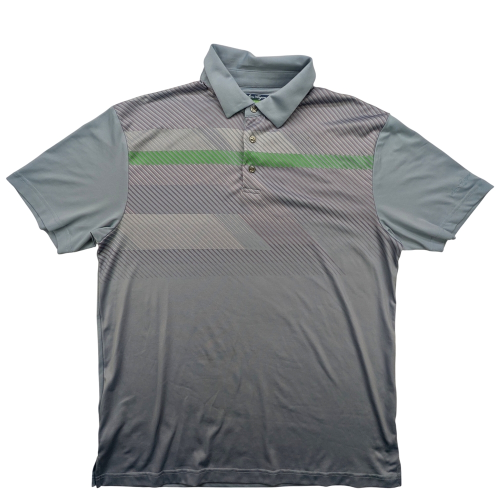 Ben Hogan Golf Shirt Mens Medium Performance Polo Gray Green Stripe Recycled